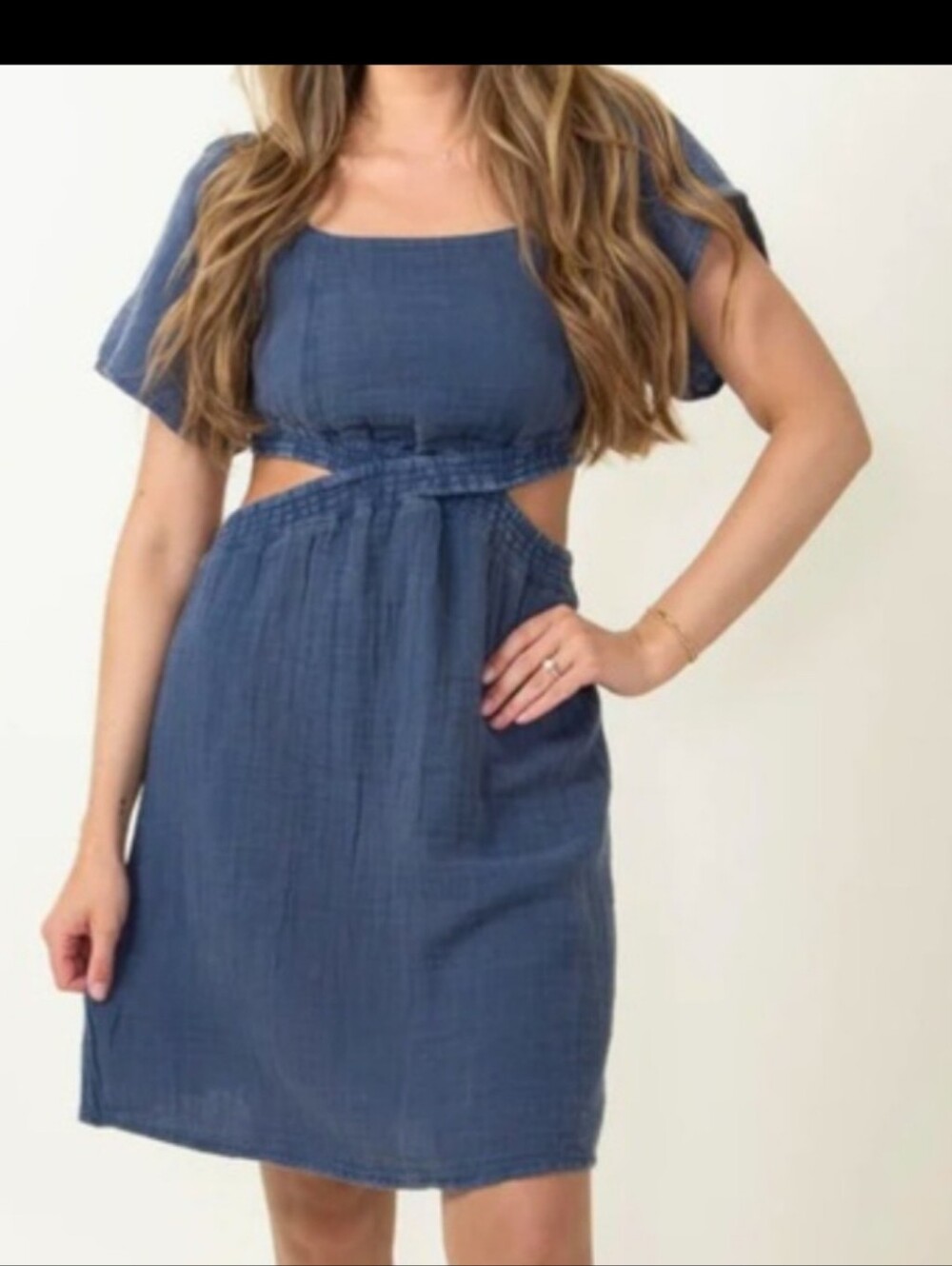 Simply Southern Cotton Navy Blue Smocked Waist Cut Out Dress Size Large